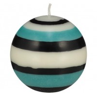 Small Striped Ball Eco Candle – Jet Black, Pearl White & Honey Bird Blue